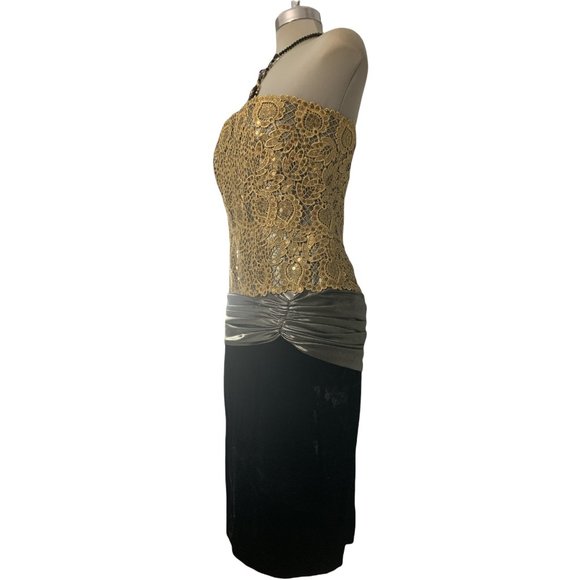 Vintage Nipon Night Black and Lace gold  Sequin Strapless Dress Size 6 - Picture 10 of 10